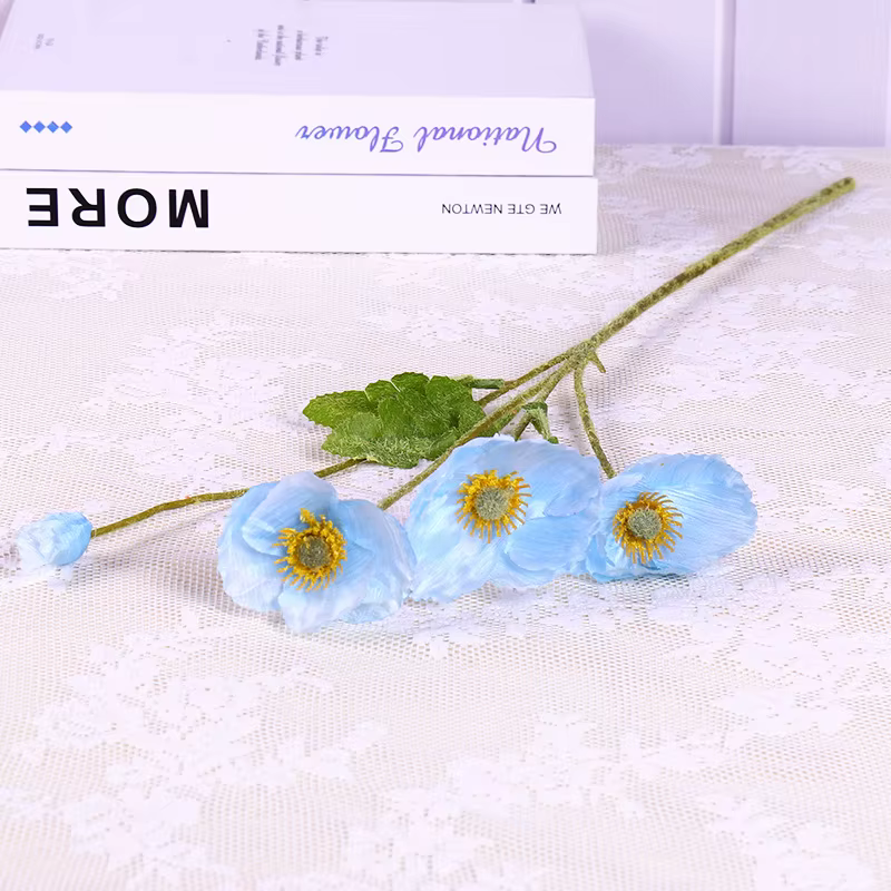 Yu Beauty-Simulation de fleurs artificielles, pavot à 4 têtes, fausse fleur, pastorale, décoration d