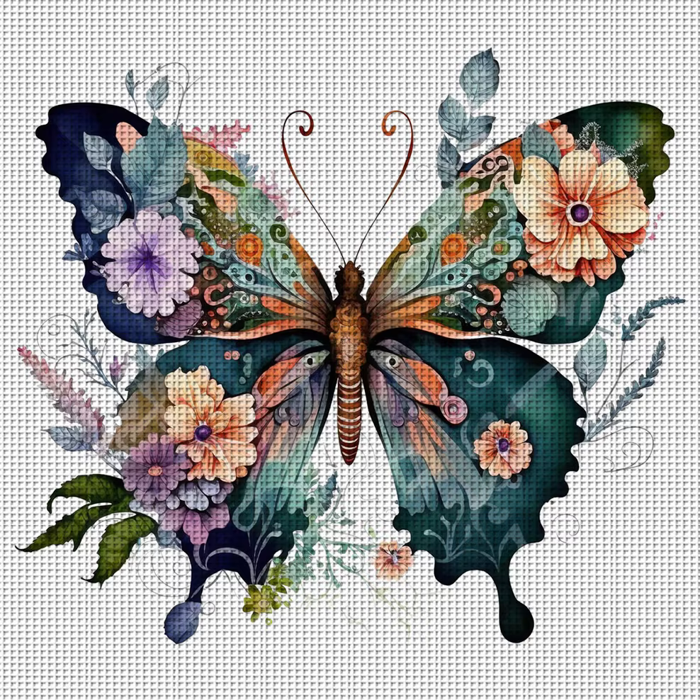 Kit de broderie au point de croix Fleur Papillon DIY 11CT, décoration murale pour la maison, cadeau 