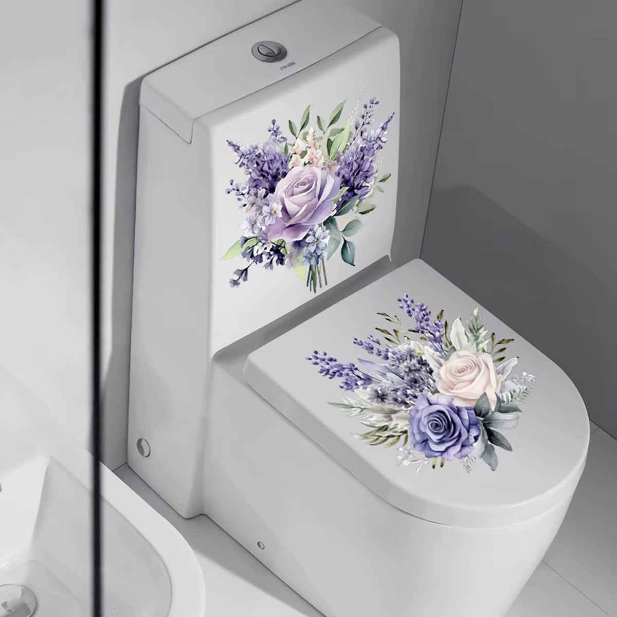 Autocollants de jacinthe de fleur violette, 2 pièces, autocollants muraux imperméables pour salle de