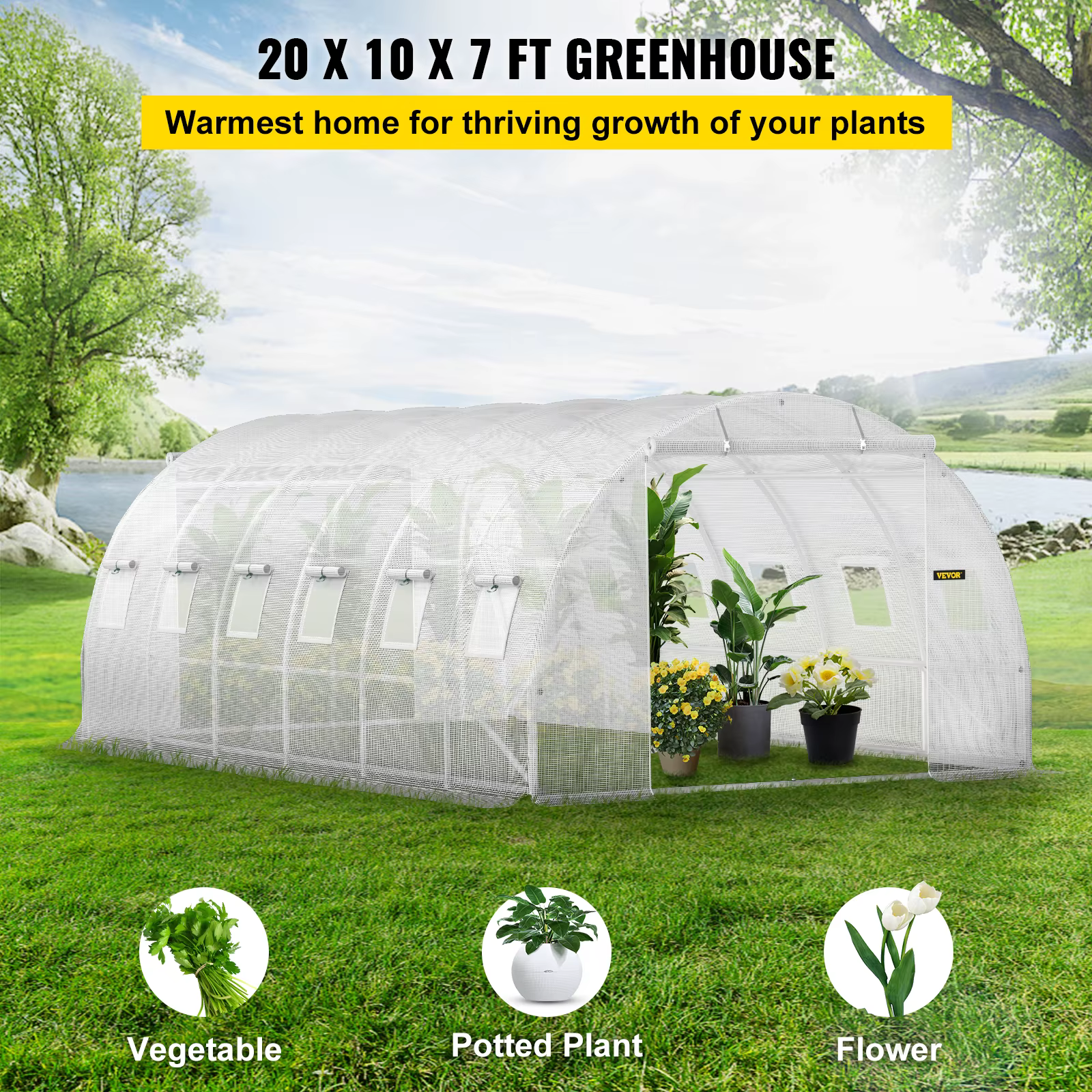 SucceBuy 20x10x7/15x7x7 pieds tunnel de marche serre plante maison chaude avec cerceaux en acier gal