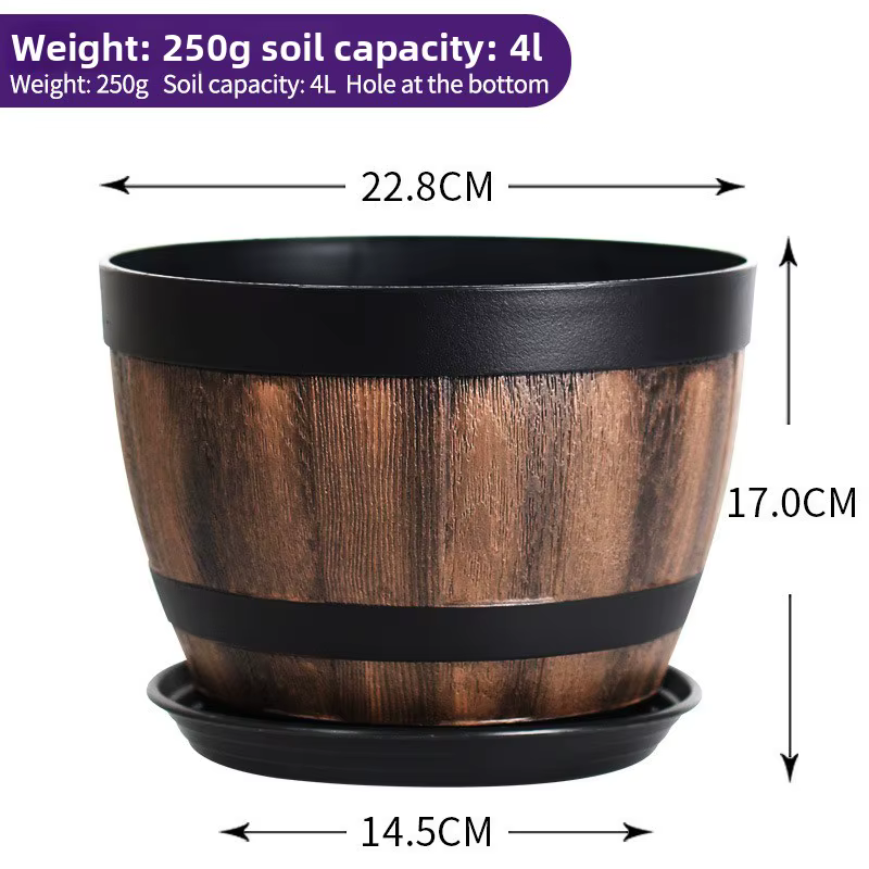 Pot de fleurs vintage en résine épaissie, style baril, pour plantation de jardin, disponible avec ou