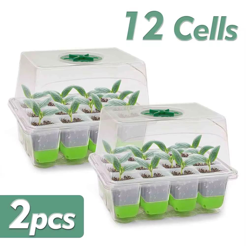Démarreur de semis à 12 cellules, couvercle transparent, évents réglables, boîte de germination des