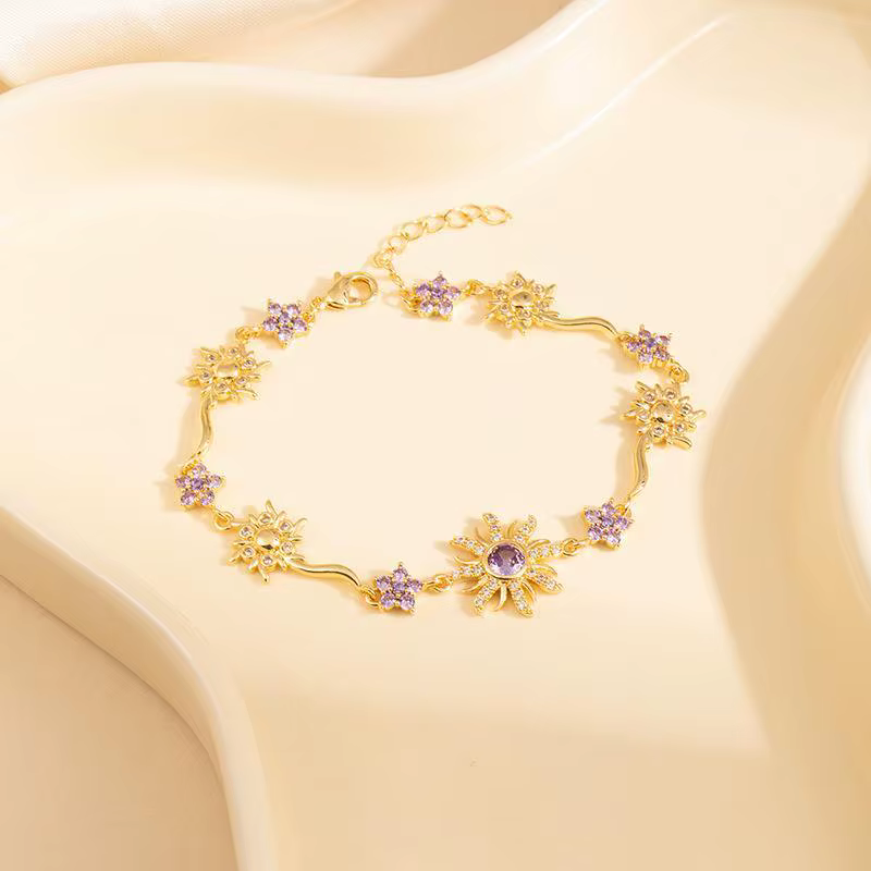 Bracelet de luxe Tournesol, élégant et tendance, avec chaîne en zircon cubique rose, cristal étincel