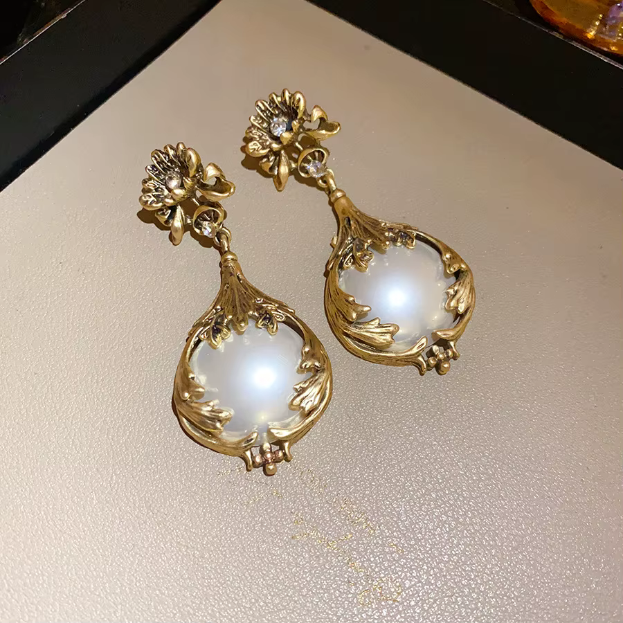Boucles d'oreilles pendentif fleur de perle collier de luxe léger