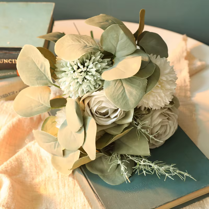 Mélange d'aloès vert Roses d'eucalyptus fleurs artificielles Bouquets de plantes vertes décor à la m