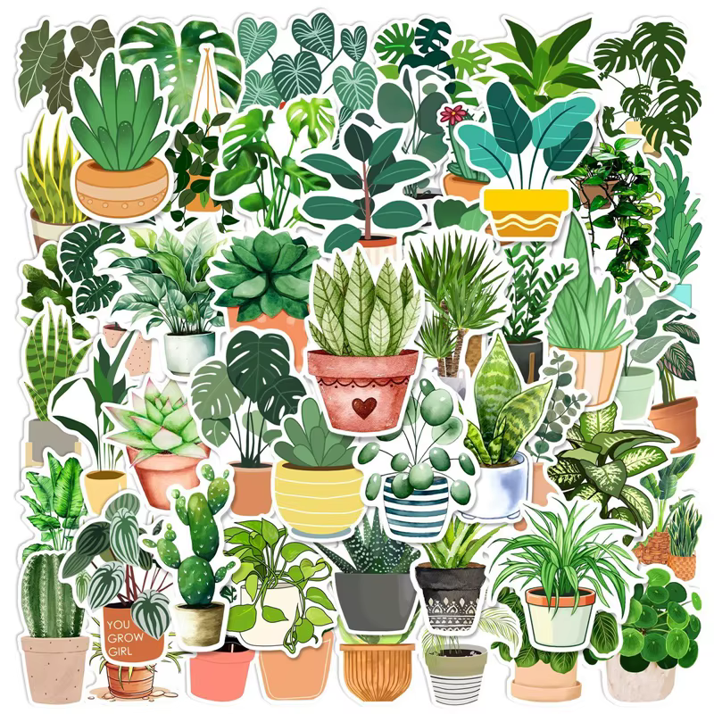 10/30/50PCS Autocollants en PVC adhésifs à motif de plantes vertes fraîches, décoration esthétique c