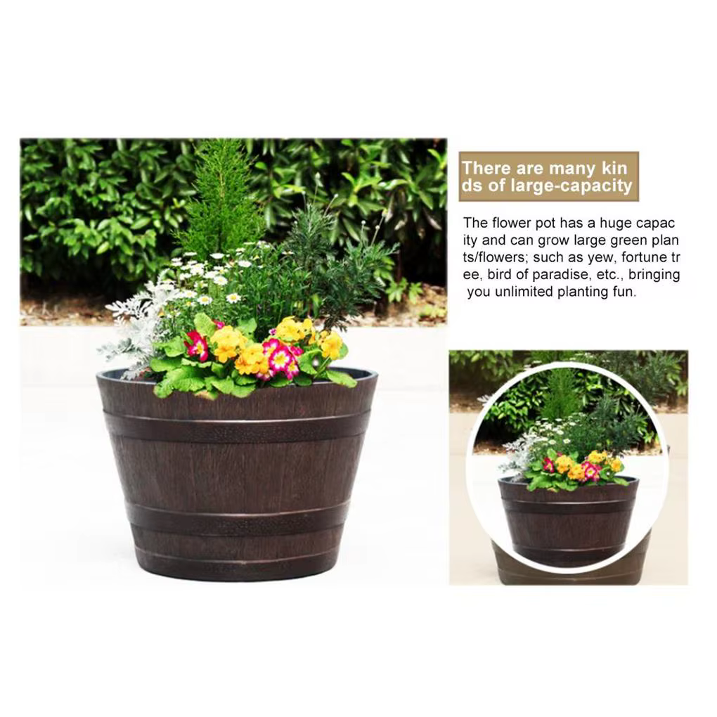 Simulation de barils de bois, Pot de fleur en résine de 9 pouces, jardinière en forme de seau de Sty