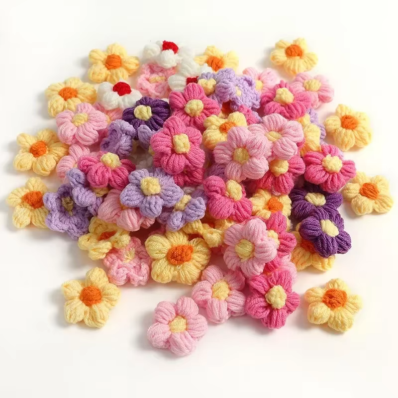 Ornement de bouquet de fleurs en fil crocheté, œillet tricoté à la main, épingle à cheveux, broche,
