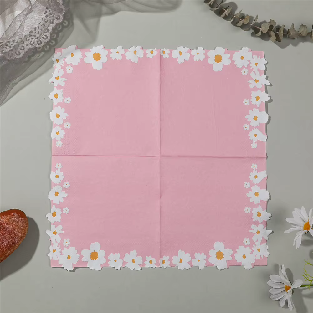 Serviettes en papier roses imprimées de fleurs, 20 pièces/lot, pour décoration de verres à vin, dess
