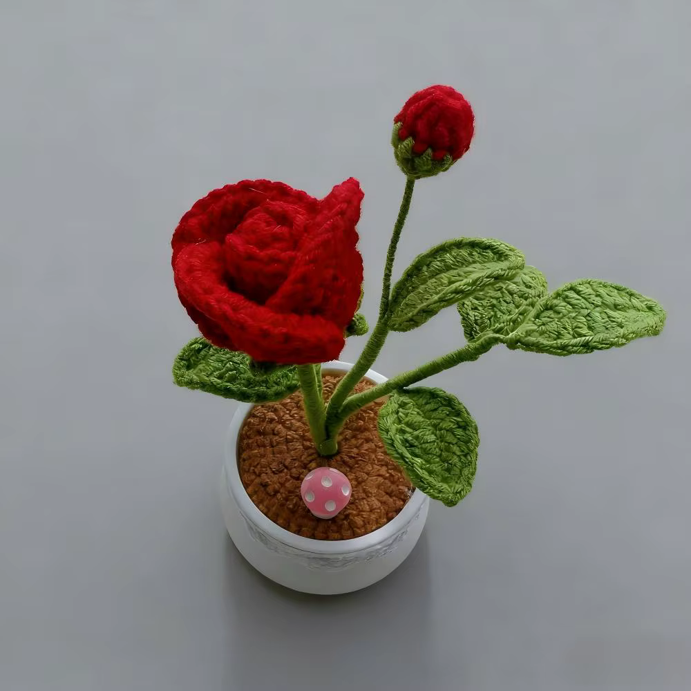 Petite Rose en Pot au Crochet faite à la main, Simulation de fleur pour la maison, décoration de mar