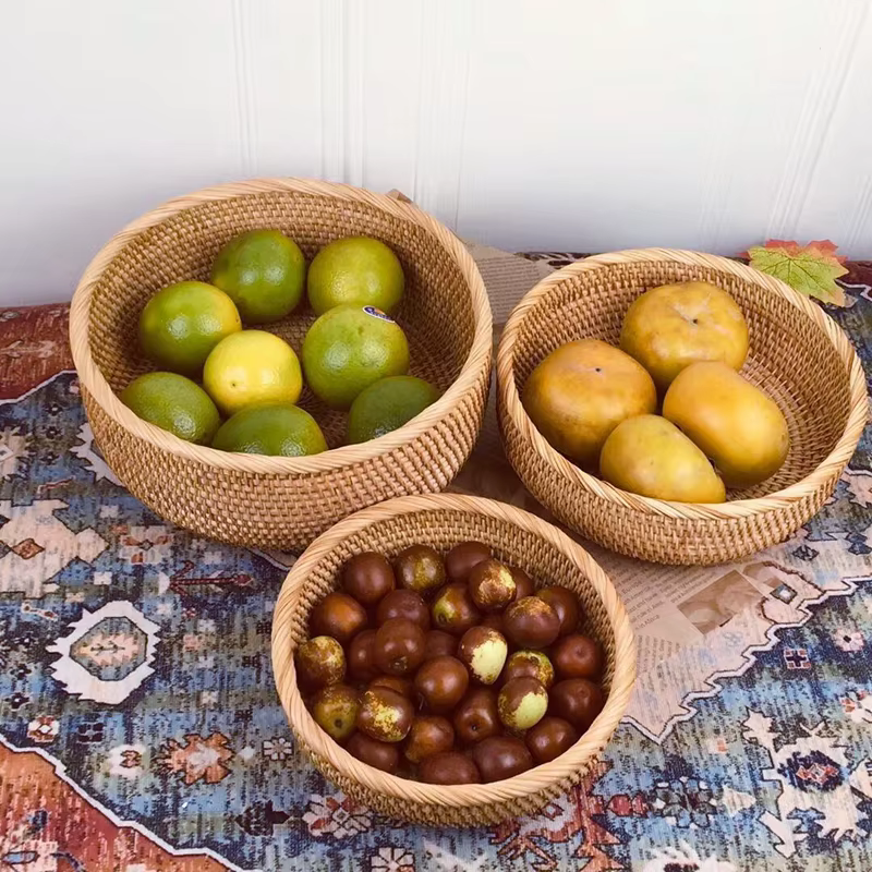 Panier en osier et rotin tissé à la main, boîte de rangement pour fruits, thé, collation, pain, cosm
