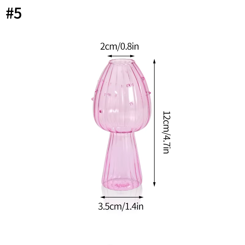Vase en verre de champignon coloré, Vase à fleurs Transparent créatif, fournitures d'arrangement de 