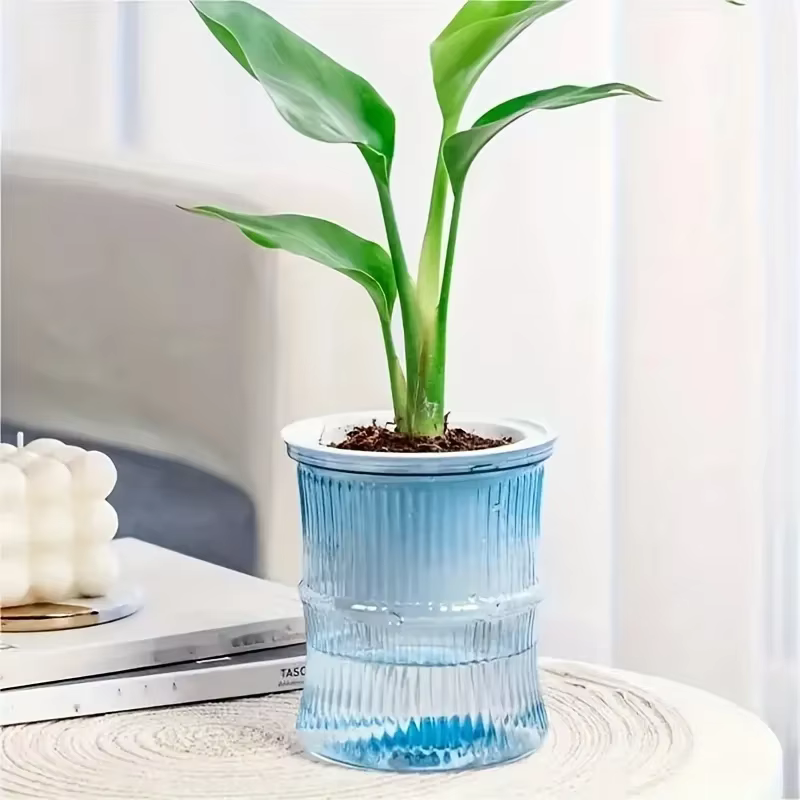 Pot de fleurs auto-arrosant transparent à double couche, pot hydroponique paresseux, conteneur en pl
