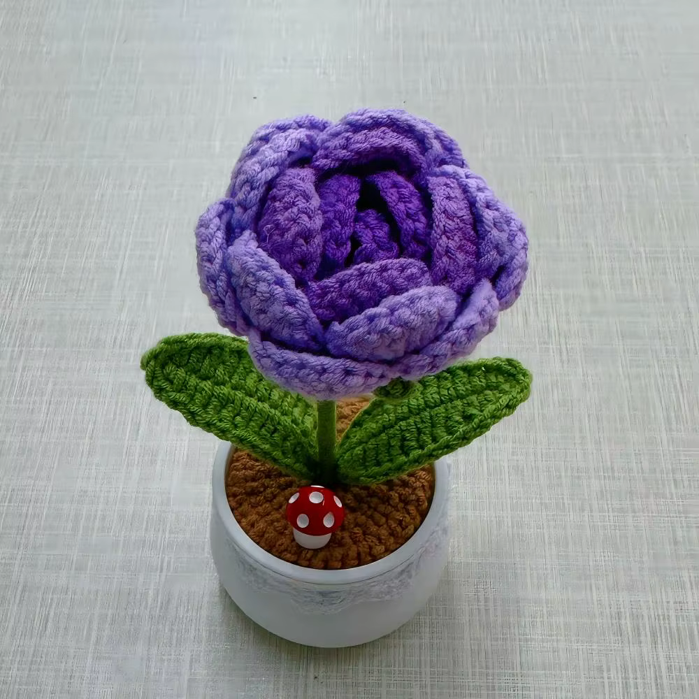 Rose française en Crochet faite à la main, Simulation de fleur en pot, décoration de mariage, plante