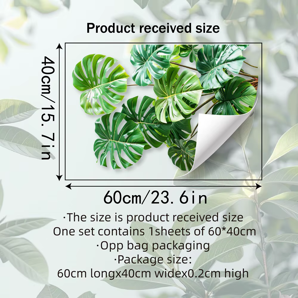 Autocollant mural en forme de feuille de Monstera, plante tropicale verte, pour salon, chambre à cou