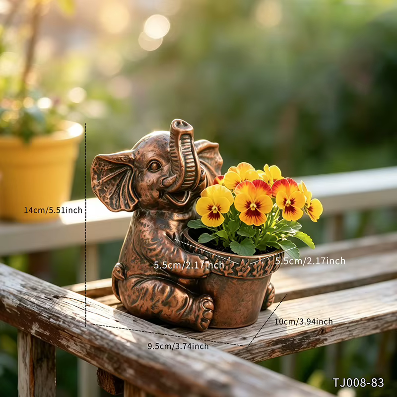 Statue de plante en forme d'éléphant vintage, porte-pot pour plantes succulentes, fleurs, décoration