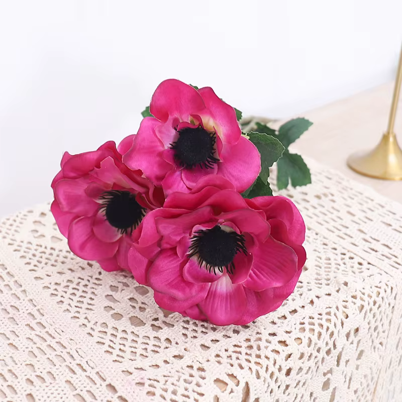 52CM 3 têtes longues Branches coquelicots en soie anémone fleur artificielle fête de mariage décor n