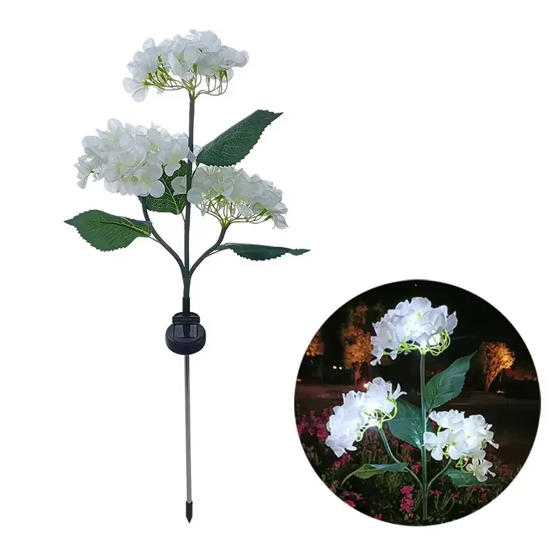 Lampe solaire à 3 têtes en forme d'hortensia pour pelouse, simulation de fleur, décoration extérieur