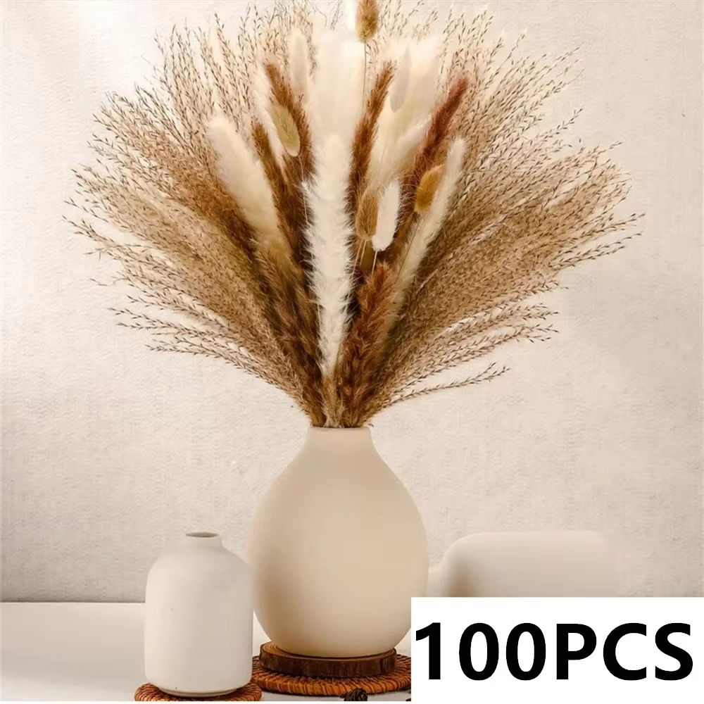 Vase de fleurs séchées en herbe de Pampa naturelle, décoration de maison, Bouquet d'avous Lagurus, q