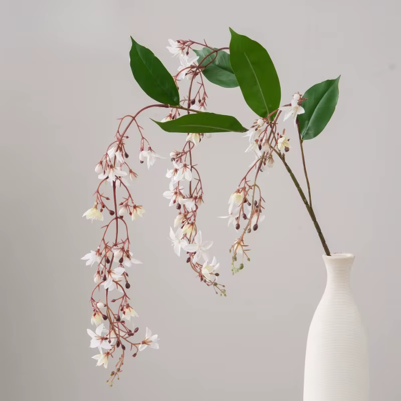 6 pièces de plantes vertes artificielles en soie, jasmin blanc simulé, fleurs décoratives pour hôtel