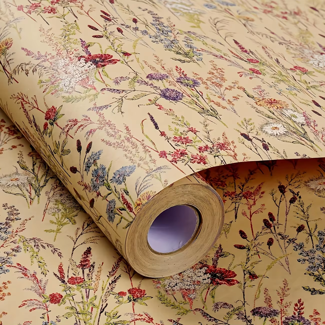 Rouleau de papier cadeau floral Wildflower, 17 pouces x 118 pouces, papier cadeau kraft pour anniver