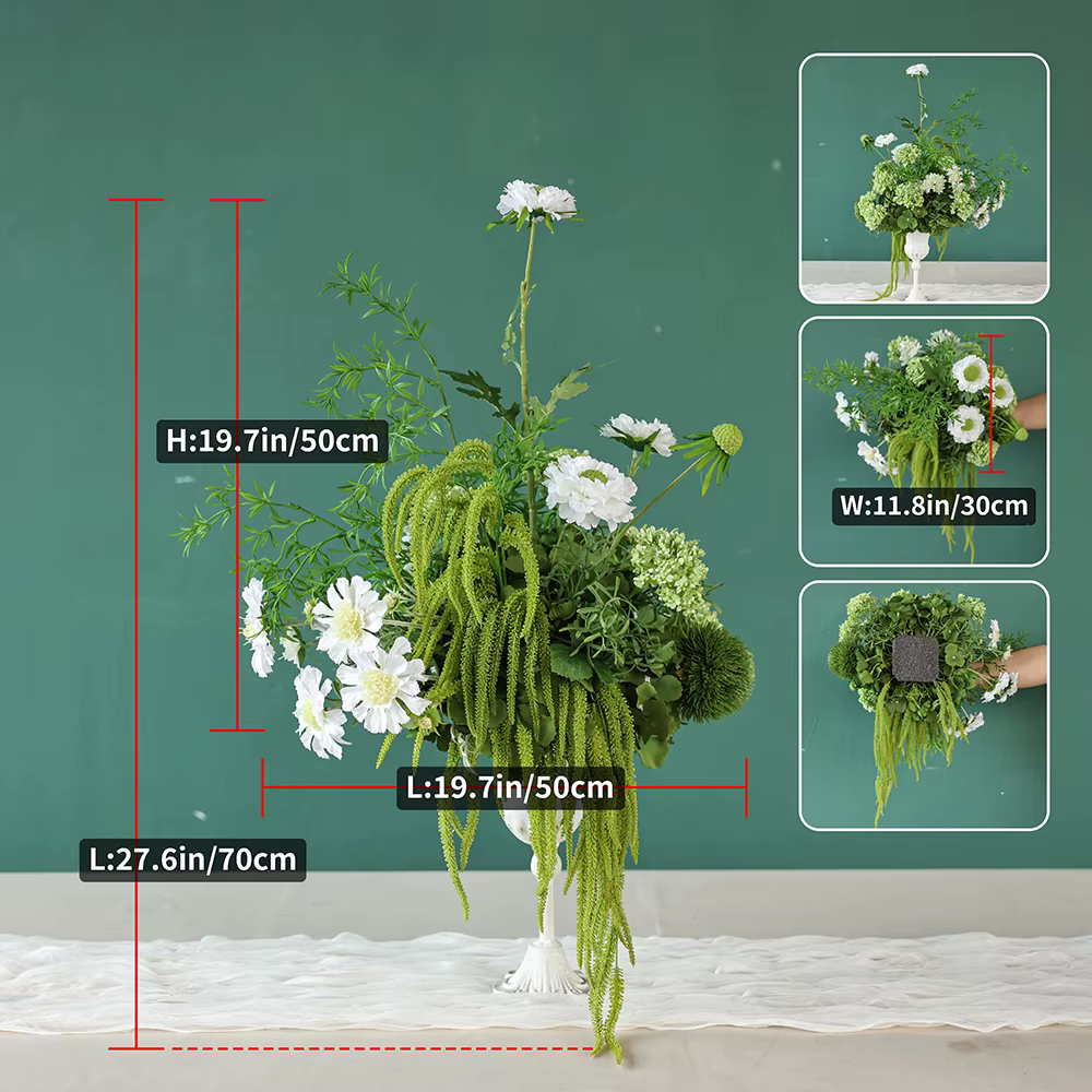 Centre de Table pour événement de mariage, Style végétal, Arrangement floral de Dianthus vert artifi