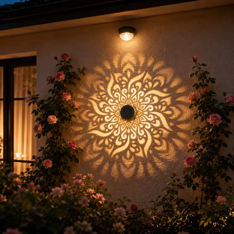 Projecteur Solaire Mandala Tournesol, Lumière Murale Extérieure pour Décoration de Jardin, Éclairage