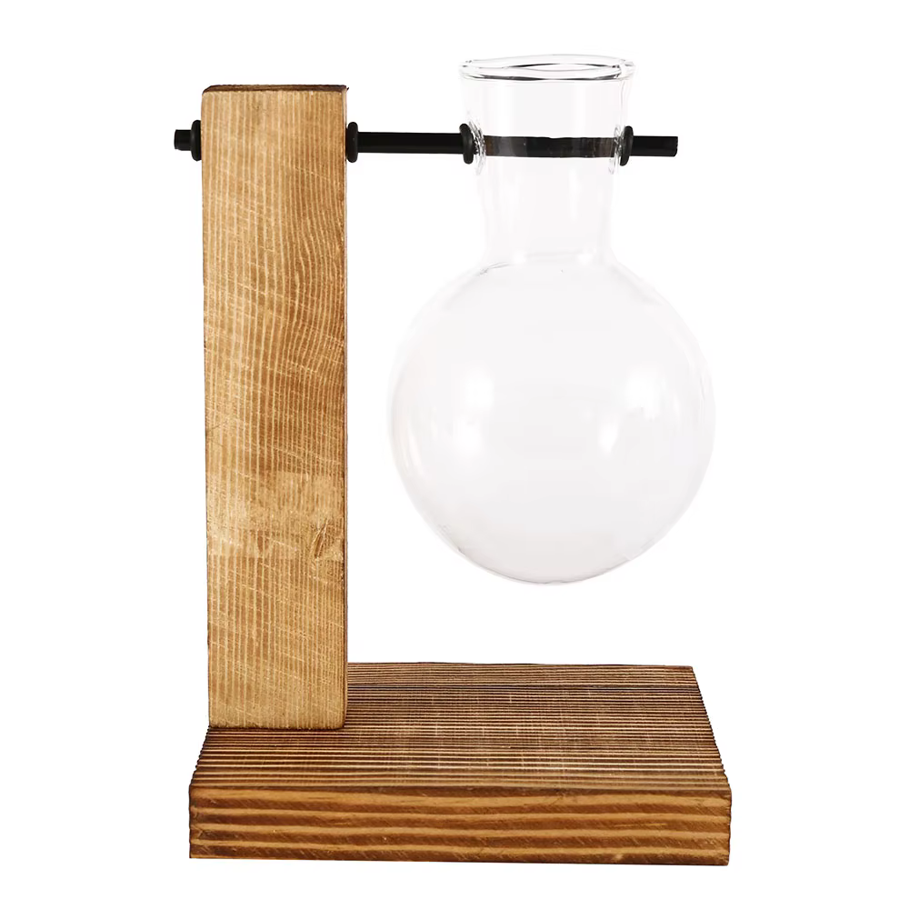 Vase à ampoules de jardinière de bureau en verre créatif, support en bois, conteneur de plantes hydr