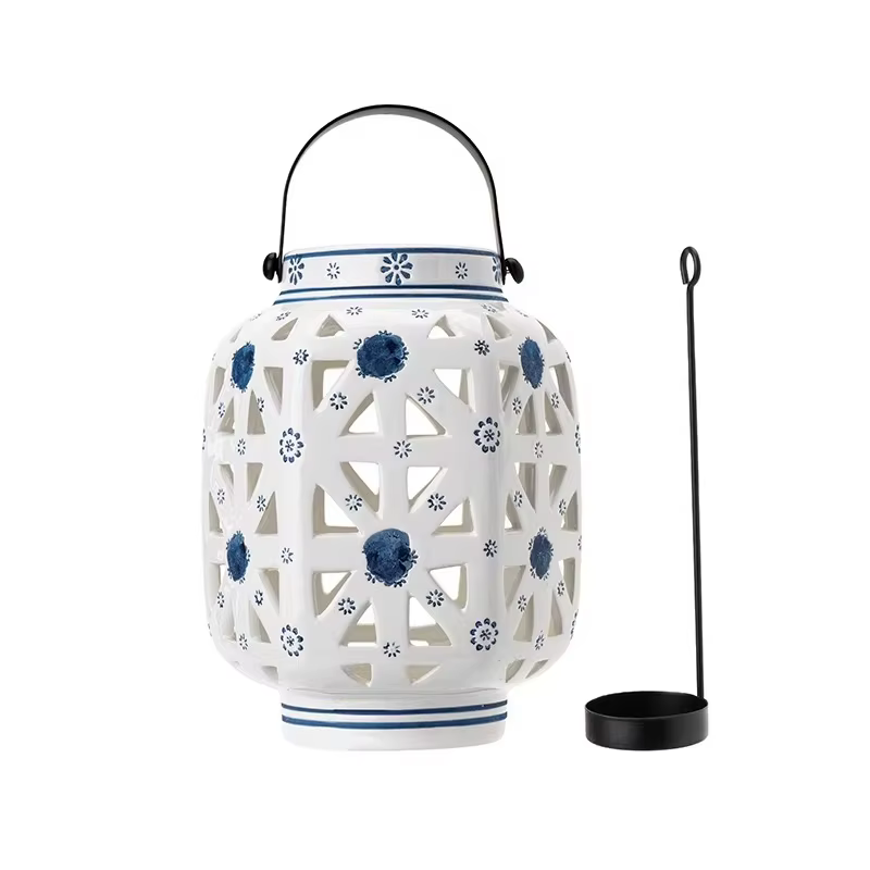 1 pièce Pot décoratif en céramique ajourée de style européen, porte-bougie motif fleur de vigne, pou