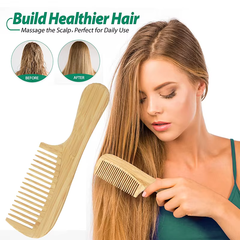 1 peigne en bambou naturel et bois, cheveux lisses, massage antistatique du cuir chevelu, peigne en 