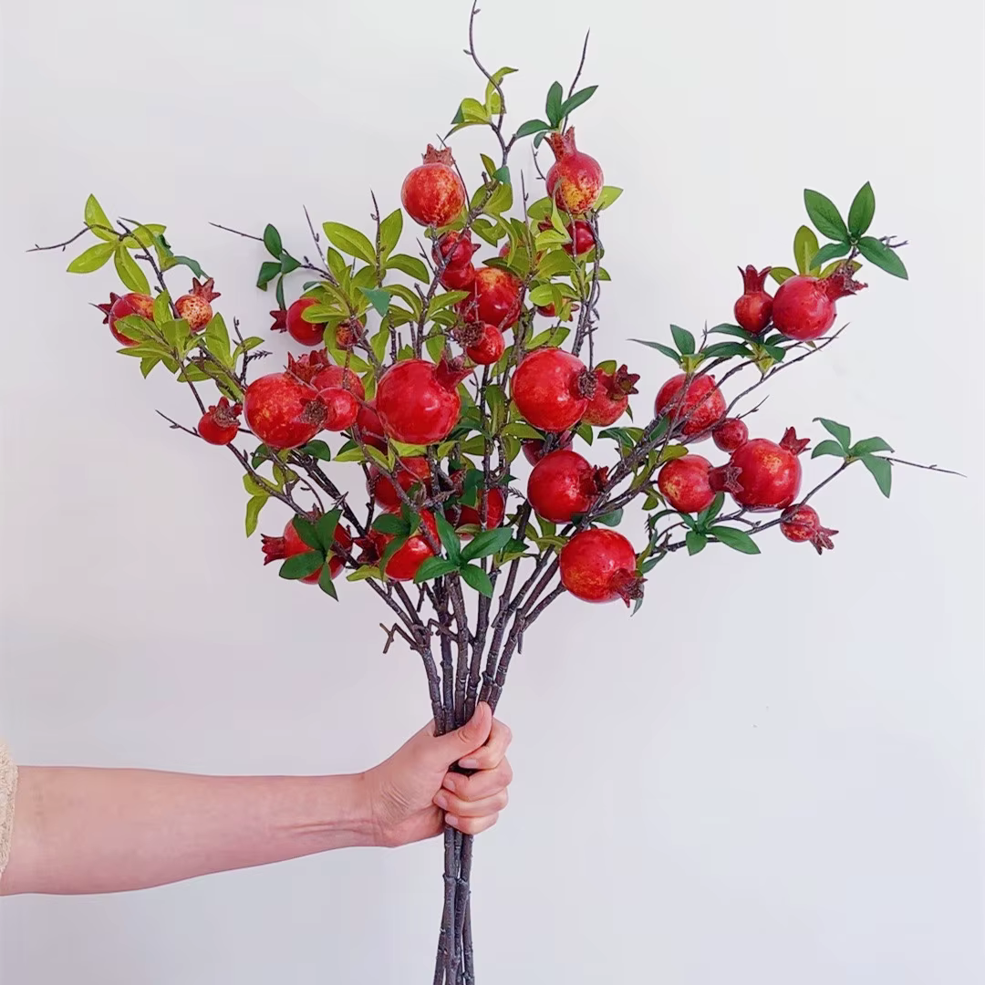 Fleurs artificielles à longue branche de grenade, 6 Fruits réalistes, pour fête de mariage, décorati