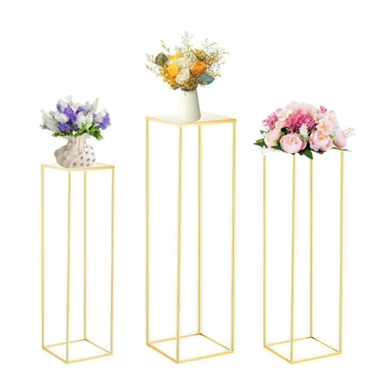 1 support à fleurs en métal de différentes hauteurs pour décoration de mariage, ensemble de vases gé
