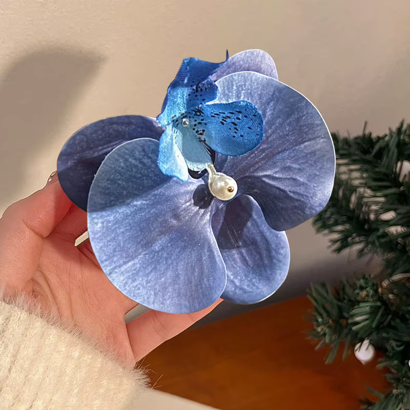 Pince à cheveux fleur de perle pour femme, mignonne, motif papillon et orchidée, pince bec de canard