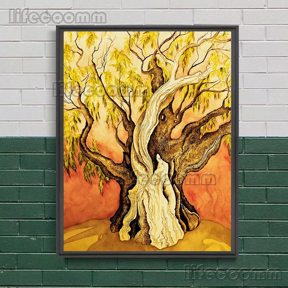 Toile d'art mural Vintage, l'arbre maléfique avec une Grimace, peinture le cœur des arbres et des pl