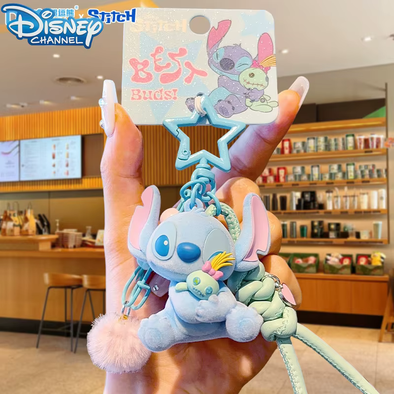 Porte-clés en feutre authentique Disney Stitch, porte-clés de voiture mignon de dessin animé, porte-