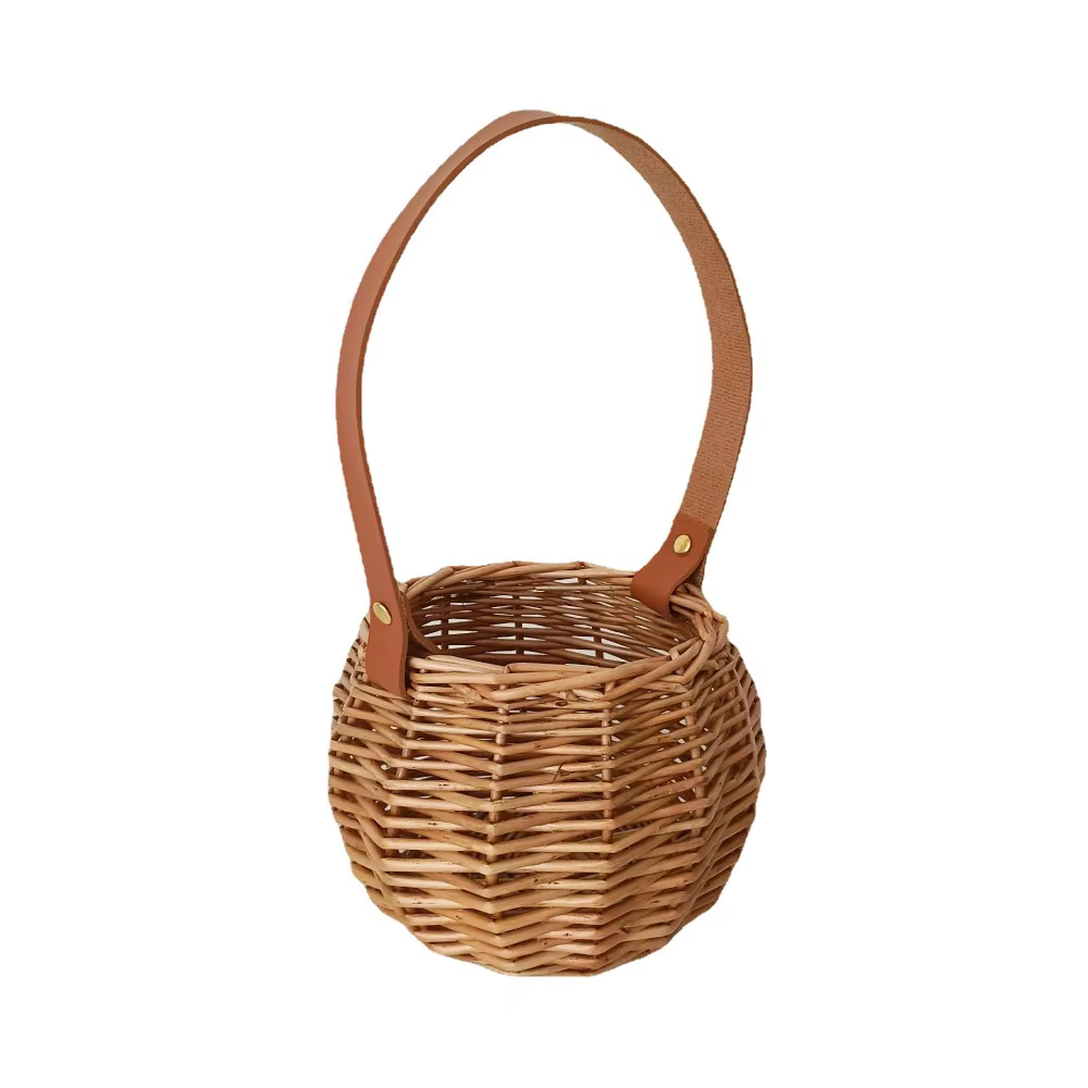 Panier de fleurs suspendu marron, ceinture en Pu, pot de fleurs rond tissé, accessoires Photo, ornem