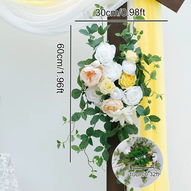 Série jaune et blanc C8635, avec rangée de fleurs vertes suspendues, Arrangement Floral, décor de Ba
