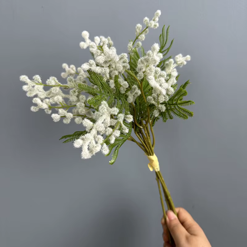 Bouquet de fleurs artificielles flocage de haricots d'acacia, branche de boule épineuse, fleurs en p