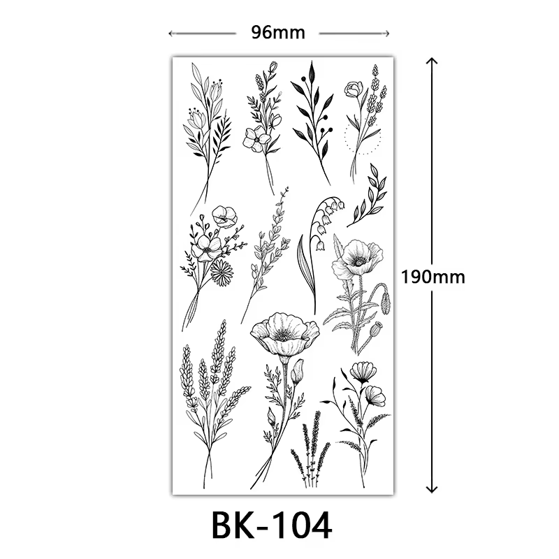 Autocollant de faux tatouage noir à grande fleur pour femmes, Rose pivoine, tatouage temporaire de t