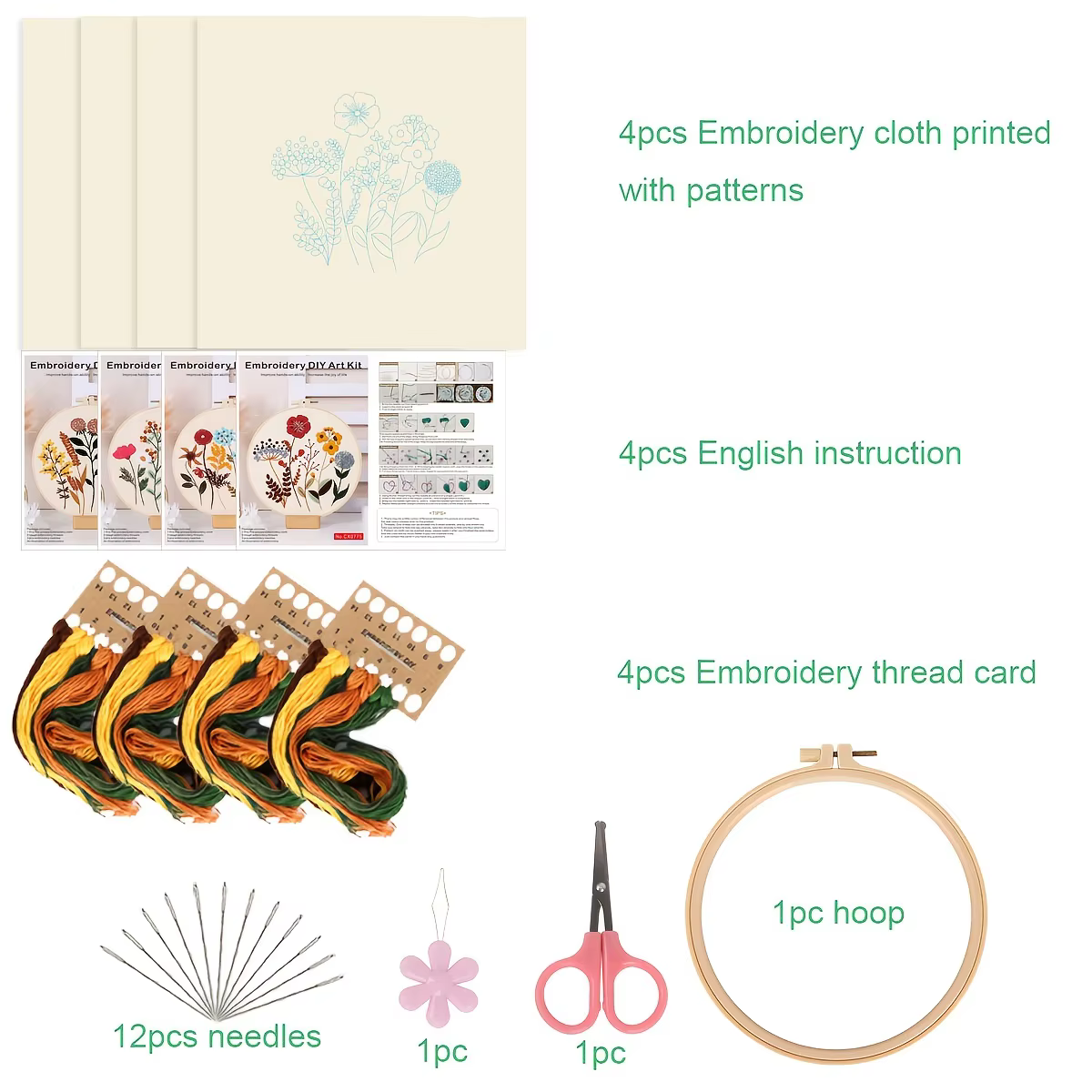 Kit de démarrage de broderie, ensemble de fleurs à faire soi-même, couronne pour débutant, couture i