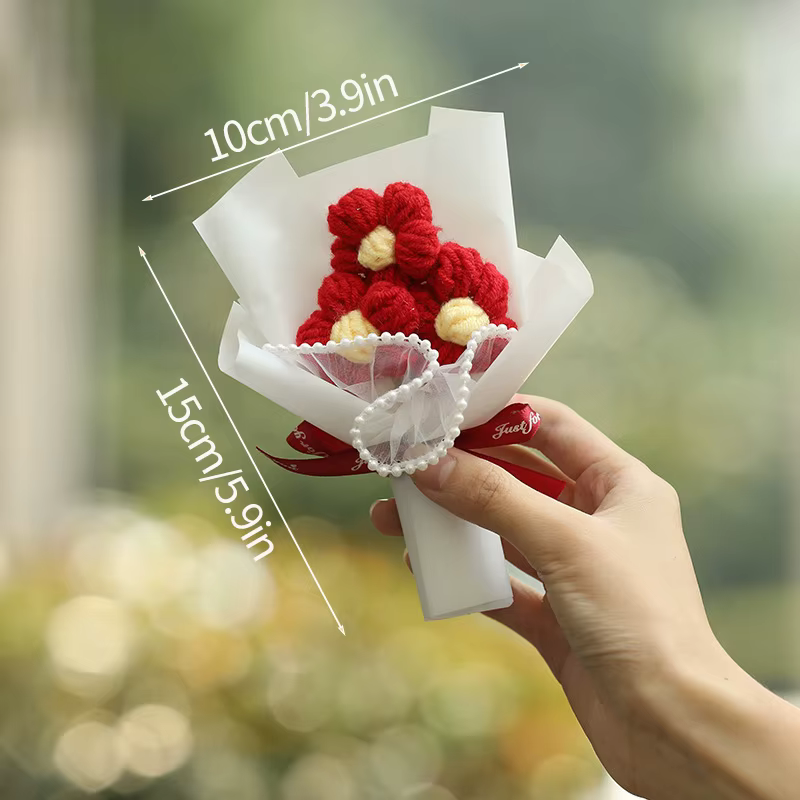 Mini fleurs artificielles au Crochet, Bouquet de fleurs tricotées à la main pour décoration de fête