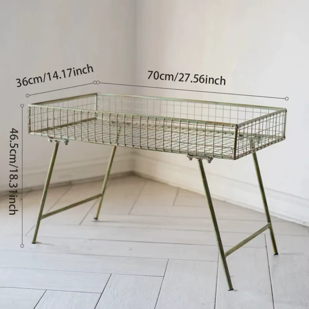 Support à plantes vintage en métal, étagère rectangulaire en fil métallique pour pots de fleurs, fin