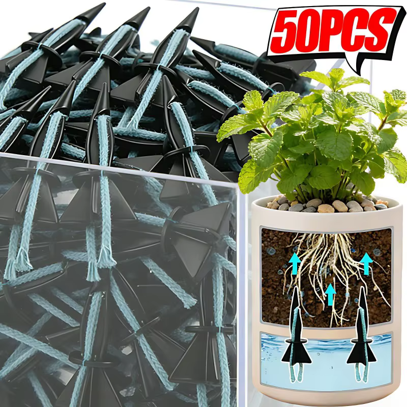 50x pics d'arrosage automatique pour plantes avec cordes en coton, système d'arrosage DIY réutilisab