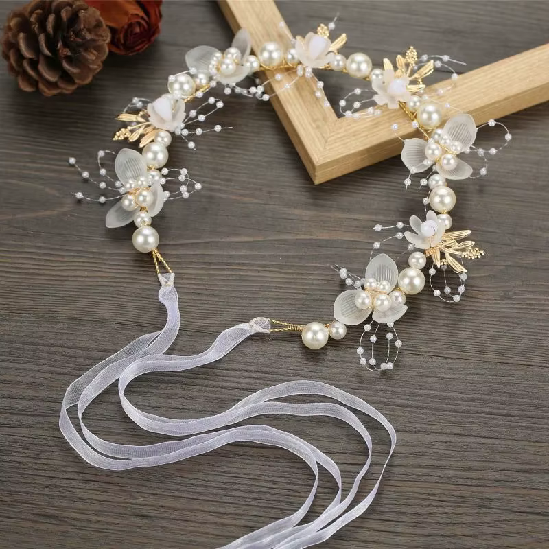 Bandeau élégant pour filles, imitation de perles, coiffure pour bébés filles, couronne de fleurs, gu