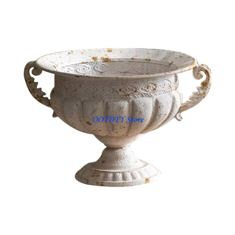 Pot jardinière en fer Antique 367A, forme ronde en relief, pour terrasses jardin, décoration intérie