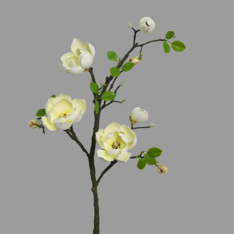 Branche de Fleurs Artificielles en Pu Magnolia, Accessoires Floraux de Mariage, Décoration de Table 