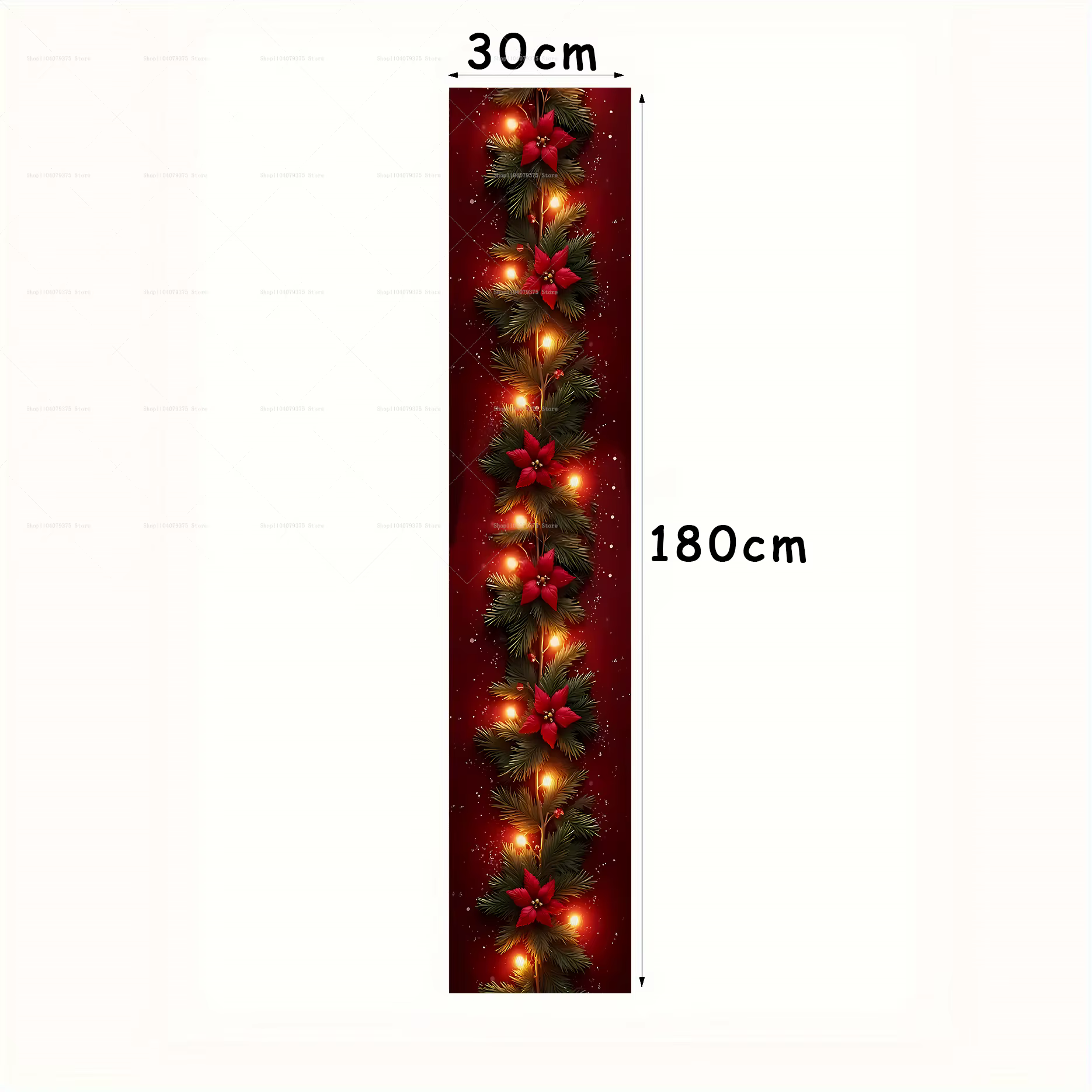 Chemin de Table lumineux en forme de branche de pin, fleur de noël, fond rouge imprimé avec branches