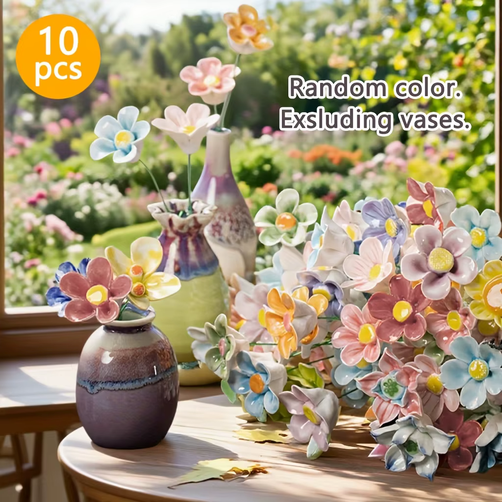 10 fleurs en céramique, bouquets artificiels colorés adaptés à la décoration de la maison et du bure
