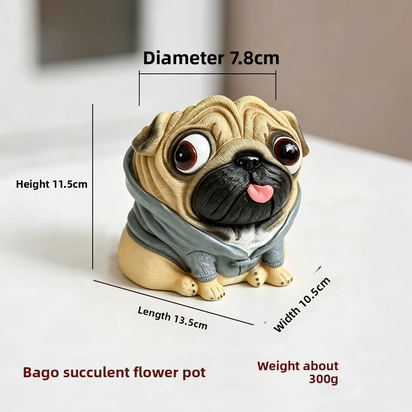 Pot de fleurs en résine en forme de chien Pug, petit récipient pour cactus et bonsaï, support de sty