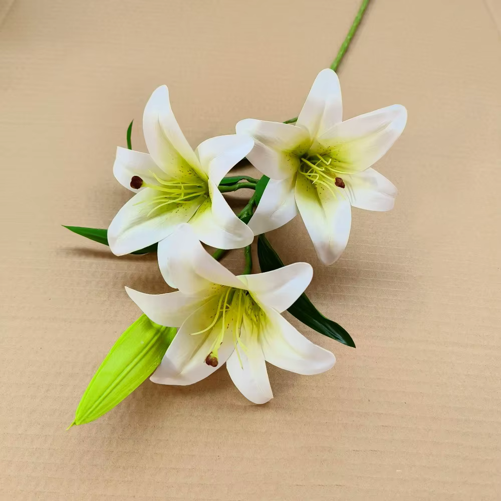 1 lot avec 3 fleurs et 1 bouton de fleur artificielle de lys, 70 cm, 7 couleurs, fleurs de simulatio